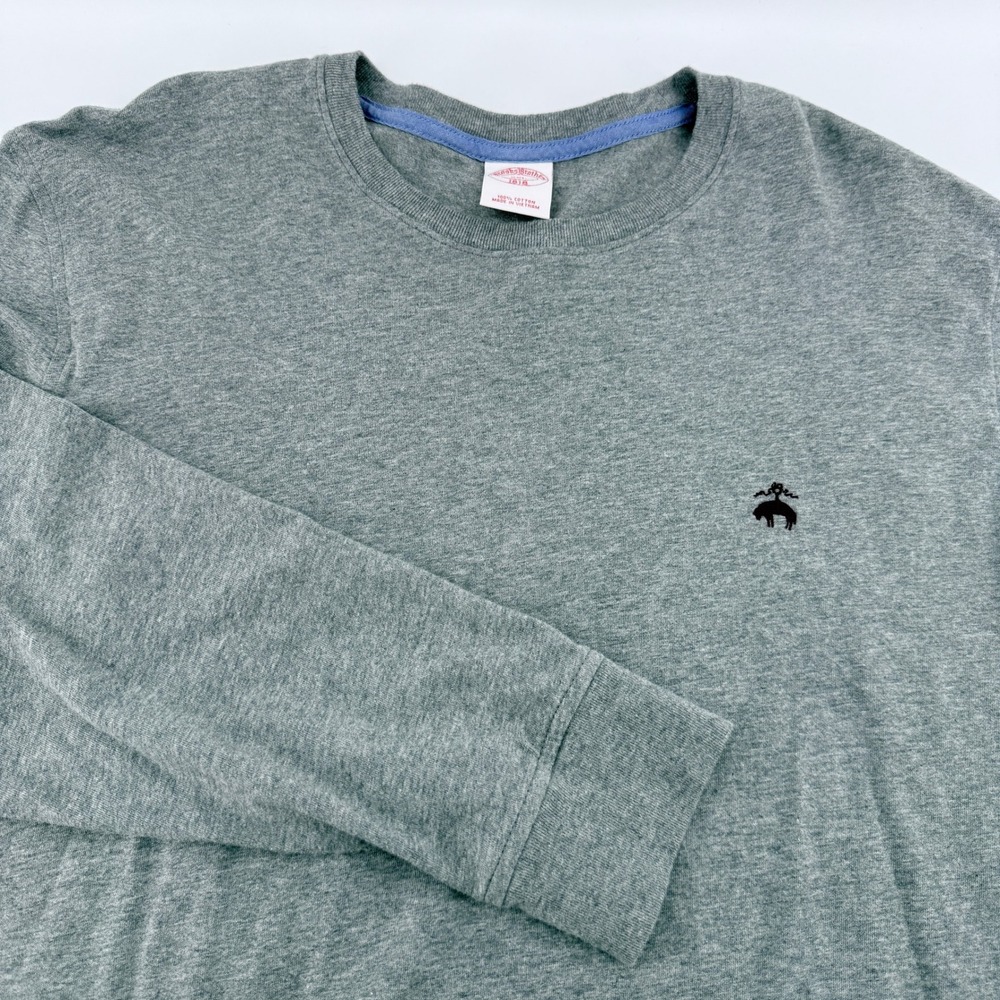 Brooks Brothers Crewneck T-Shirt Mens XXL Grey Long Sleeve Cotton Golden Fleece